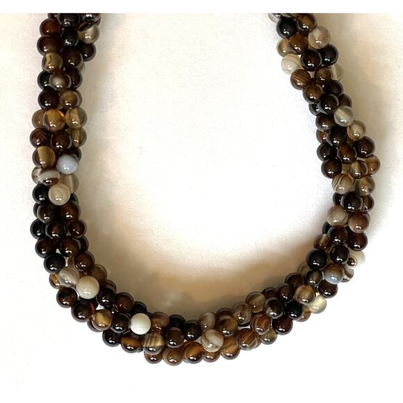 JTV New Chocolate Brown Banded Agate Knitted Necklace Sterling Silver NIB Box - Picture 5 of 6